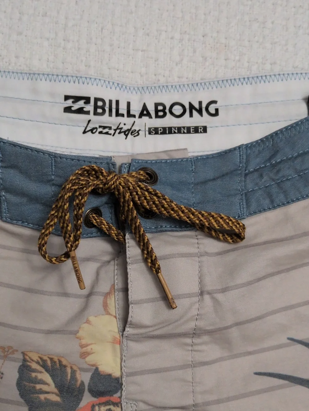 Billabong Men's Gray Floral Board Shorts with Blue Waistband